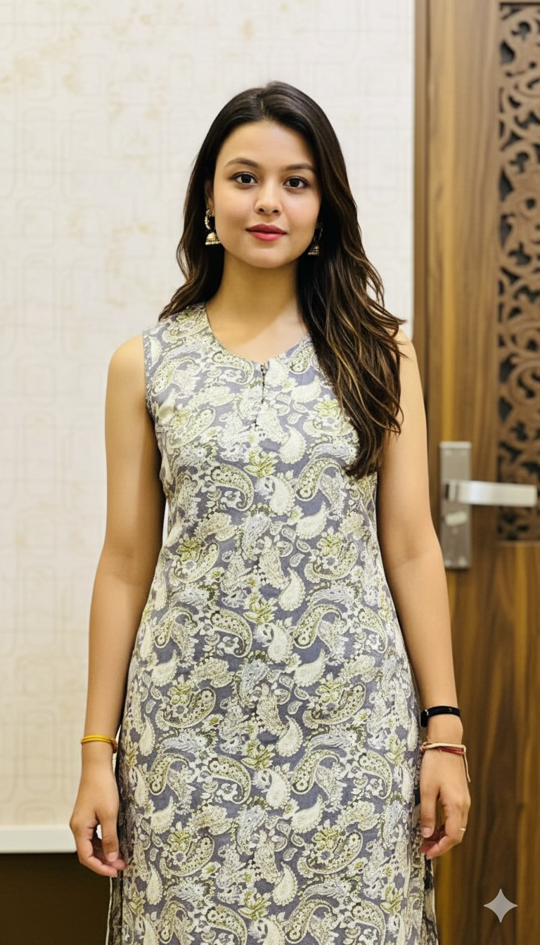 Paisley Serenity" Sleeveless Kurti Set
