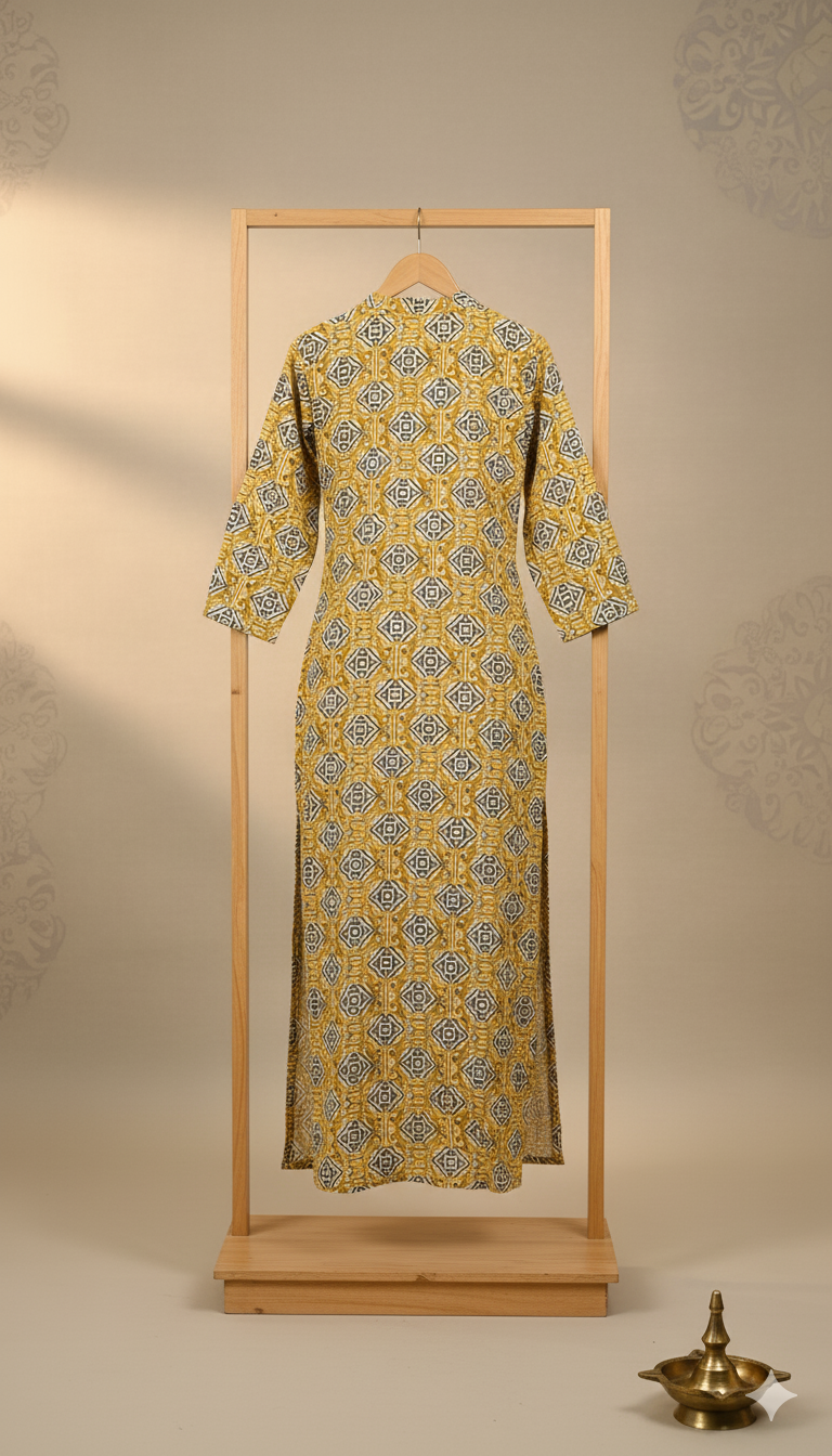 Golden Geo-Print Kurti With Pant