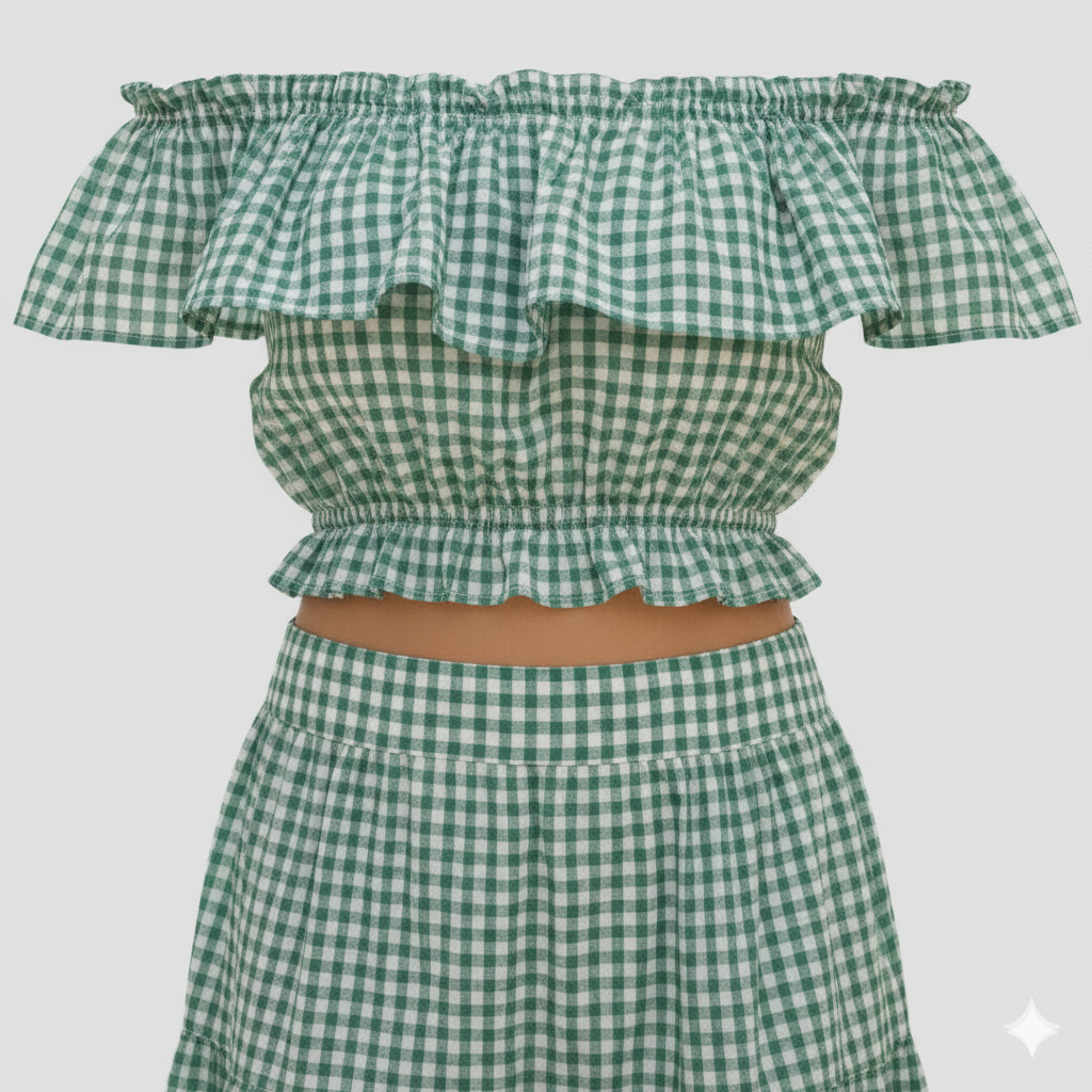 SS- Green Stretchable Top With Side Cut Skirt