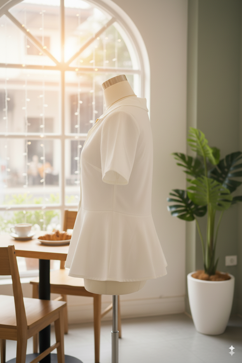 Elegant Cream Peplum Top With Flared Sleeves