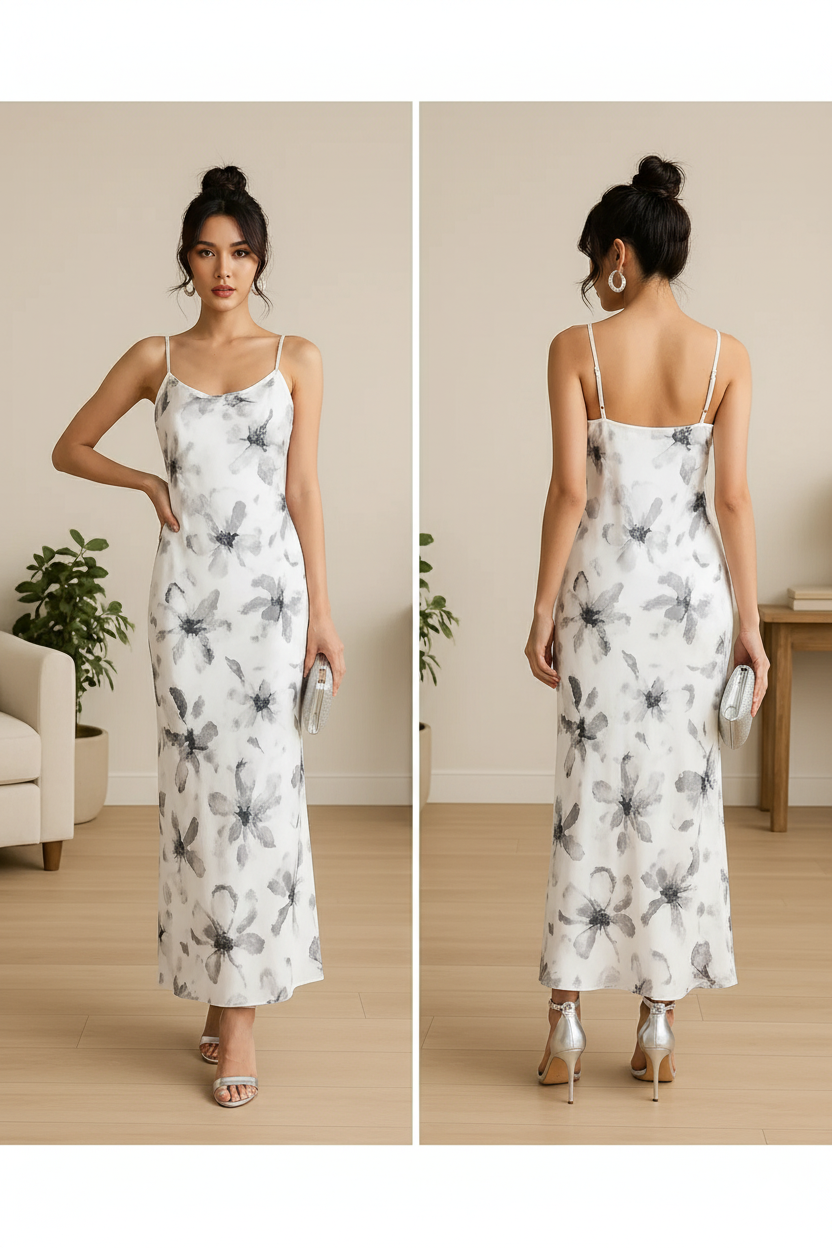 Monochrome Floral Slip Dress