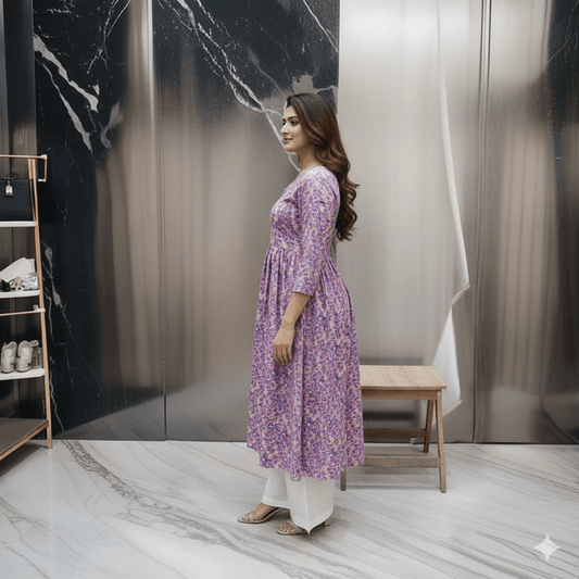 Anamika Pink Side Ribbon Cotton Kurti Set - ETHNIC SET - stylessagess