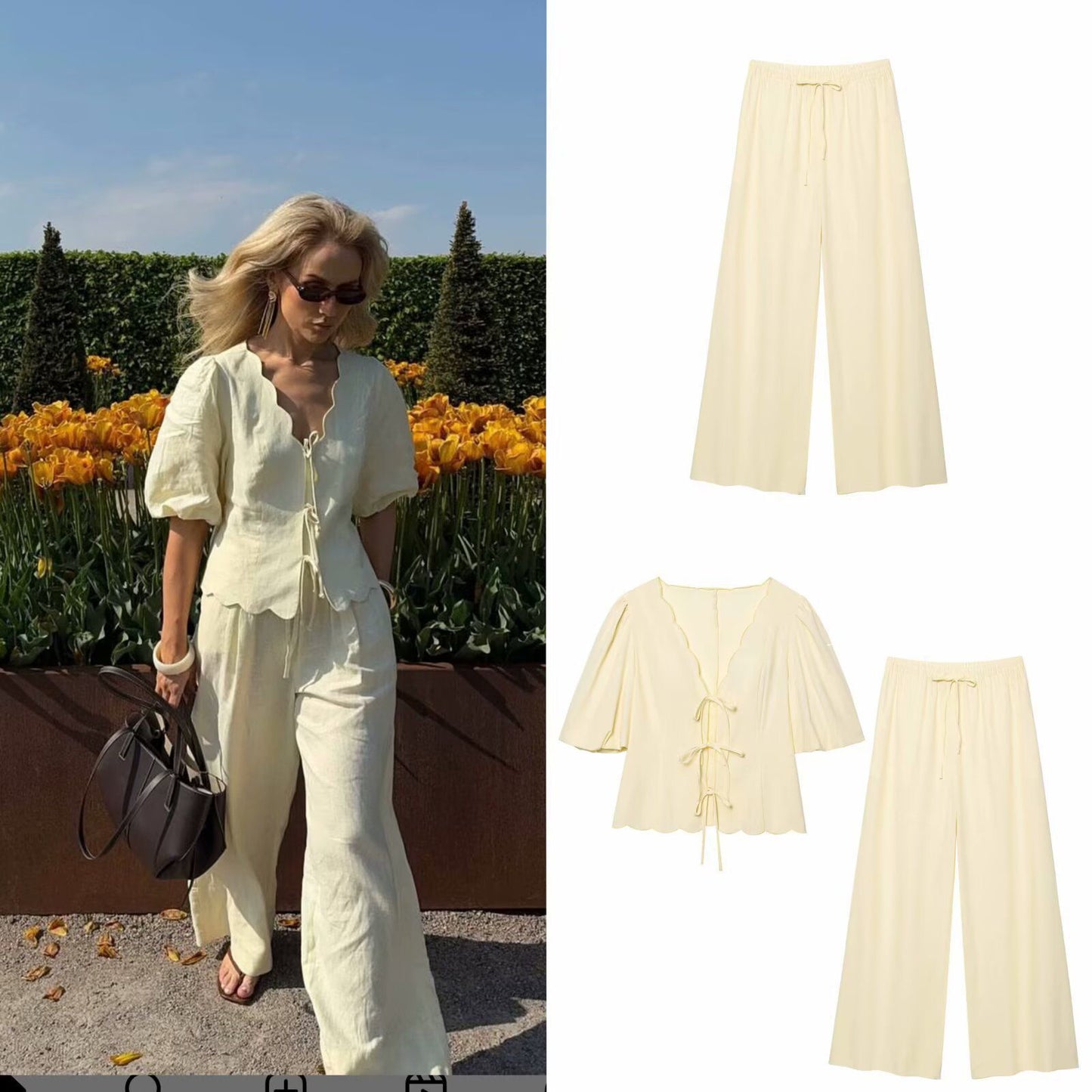 Elegant Cream Co-ord Set with Scallop Detail