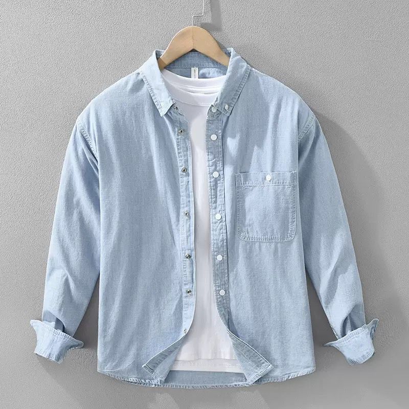 Light Blue Casual Denim Shirt with White Inner Tee