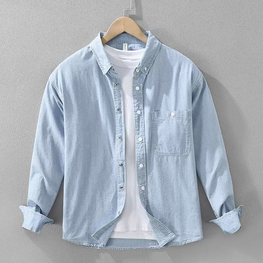 Light Blue Casual Denim Shirt with White Inner Tee