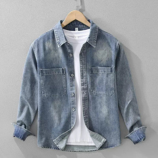 Vintage Wash Denim Shirt with White Inner Tee