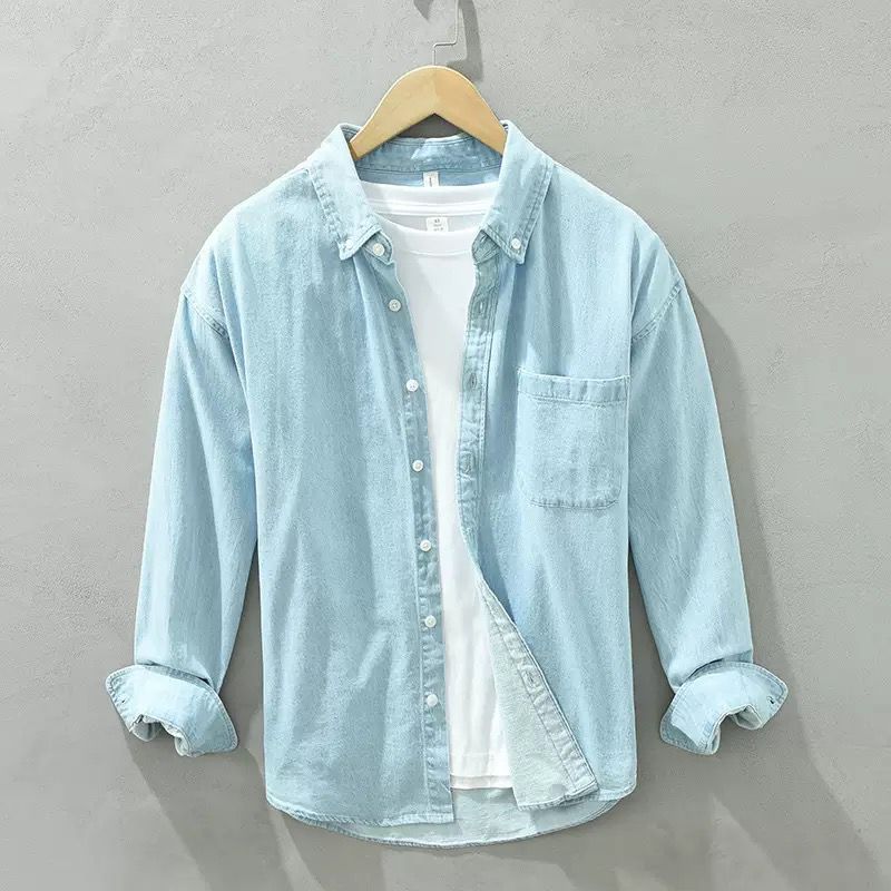 Light Wash Denim Shirt with White Inner Tee