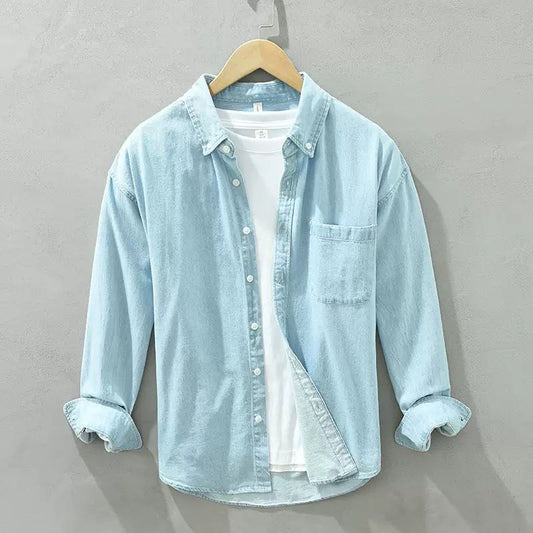 Light Wash Denim Shirt with White Inner Tee