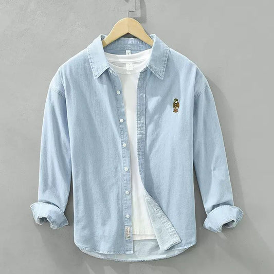 Light Blue Denim Shirt with White Inner Tee Combo