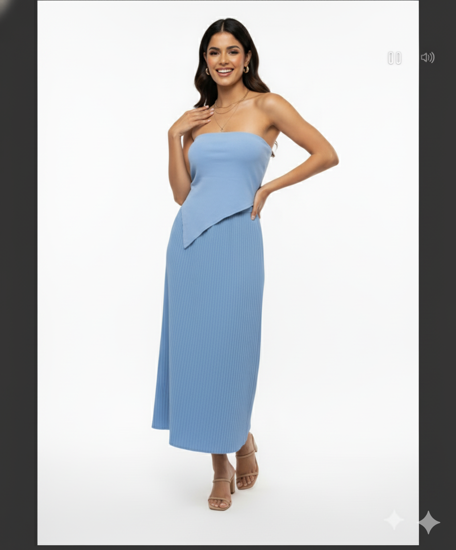 Blue Crop-Top With Side Skirt