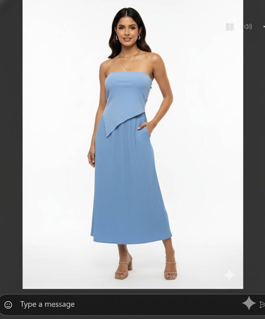 Blue Crop-Top With Side Skirt