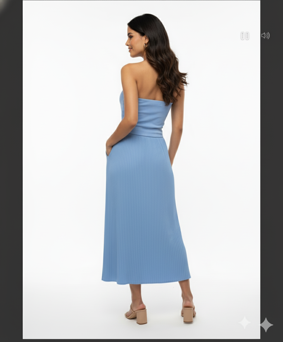 Blue Crop-Top With Side Skirt