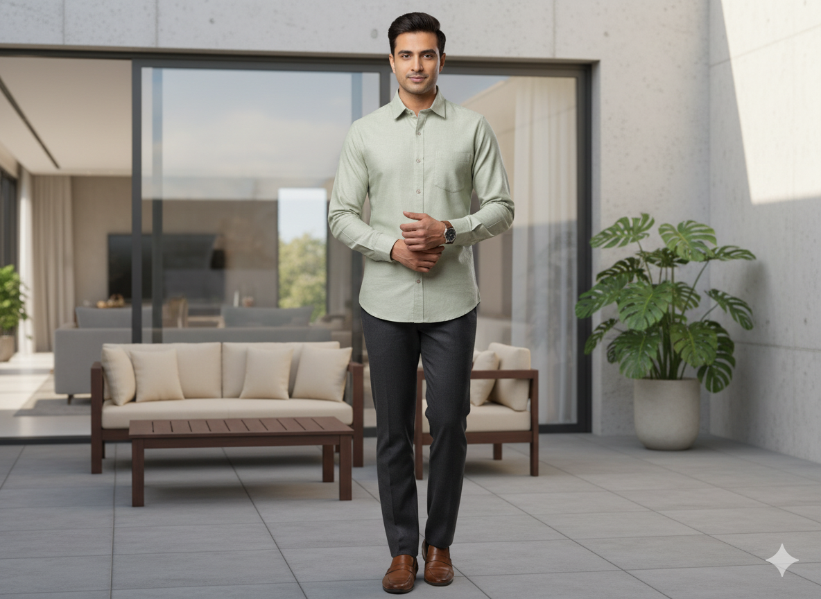 Kartik Green Collar Ofiicial Shirt