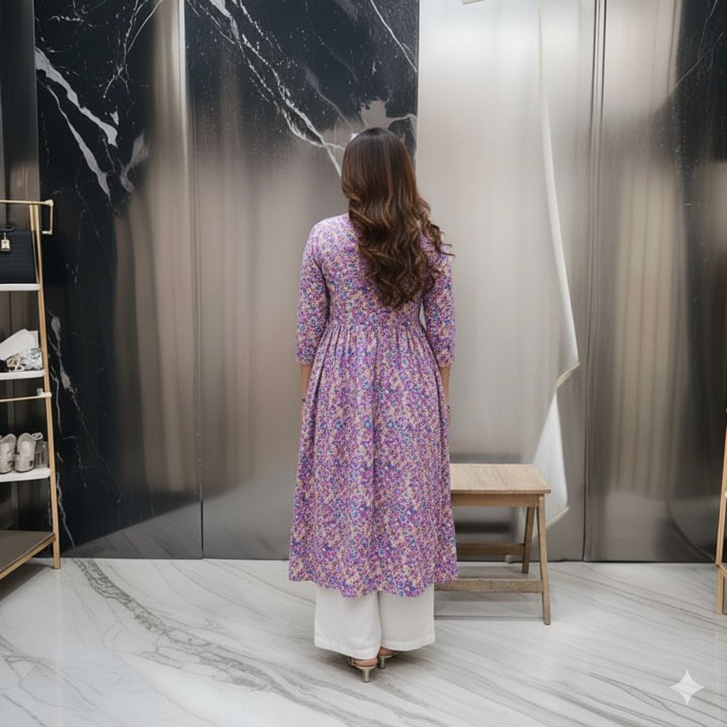 Anamika Pink Side Ribbon Cotton Kurti Set