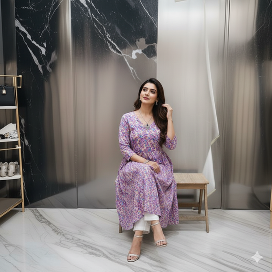 Anamika Pink Side Ribbon Cotton Kurti Set