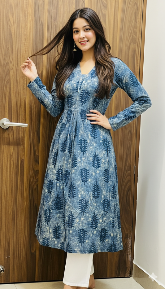 Azure Leaf Flair Kurti