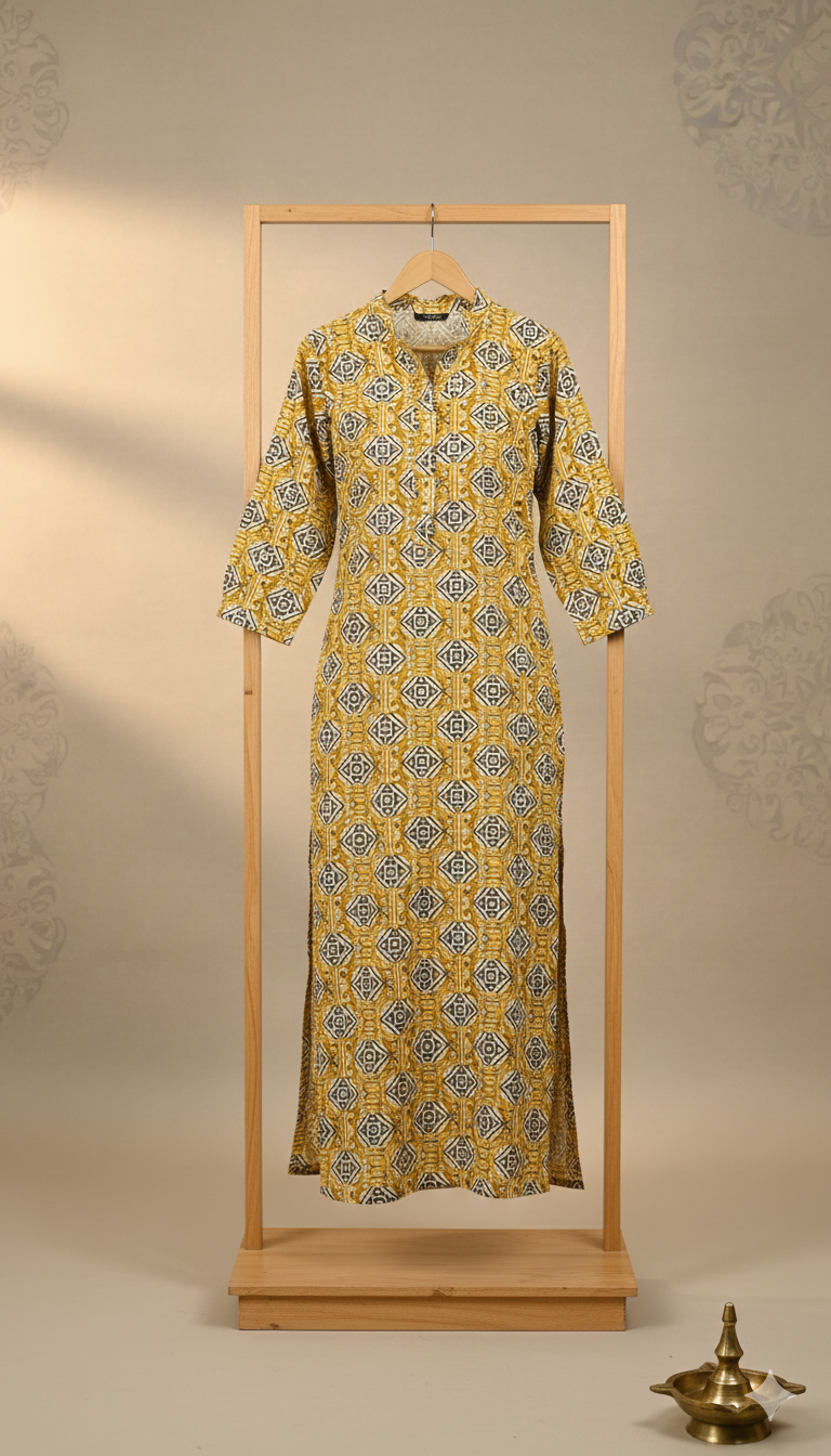 Golden Geo-Print Kurti With Pant