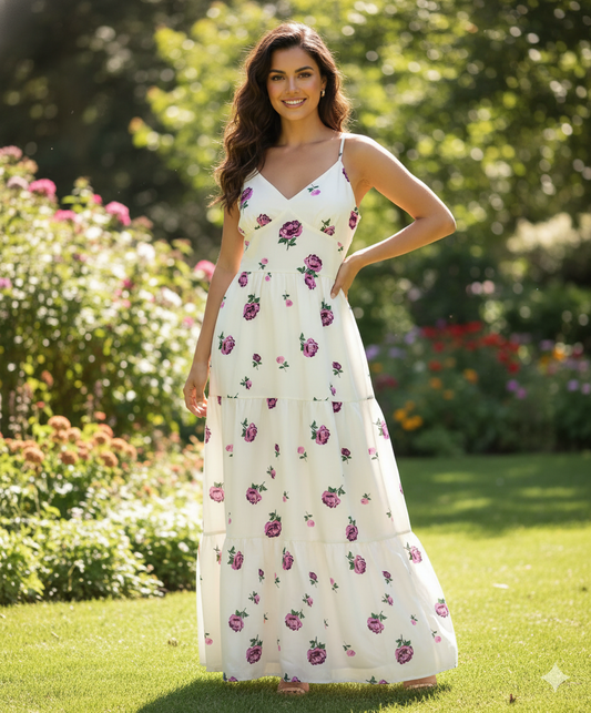 Flower Print Long Gown