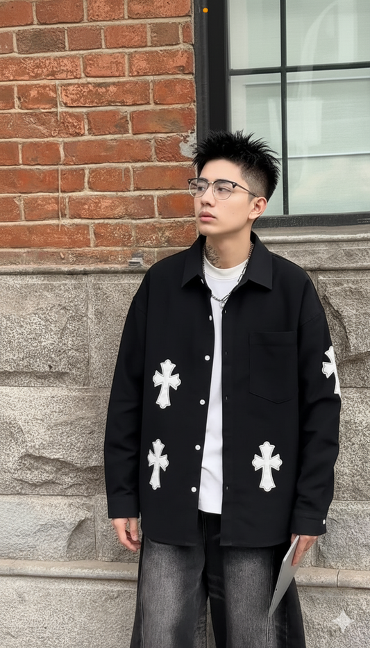Gothic Cross Embroidered Overshirt