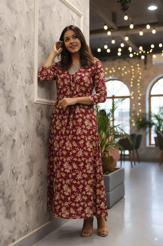 Gulbadan Maroon Kurta
