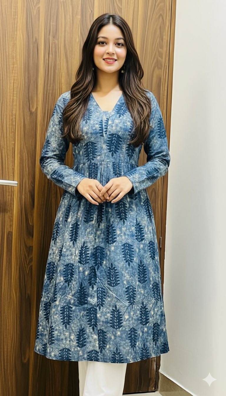 Azure Leaf Flair Kurti