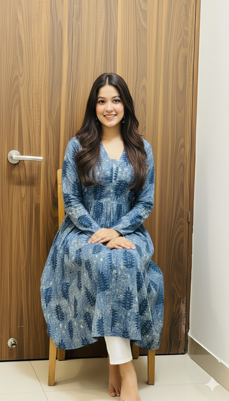 Azure Leaf Flair Kurti