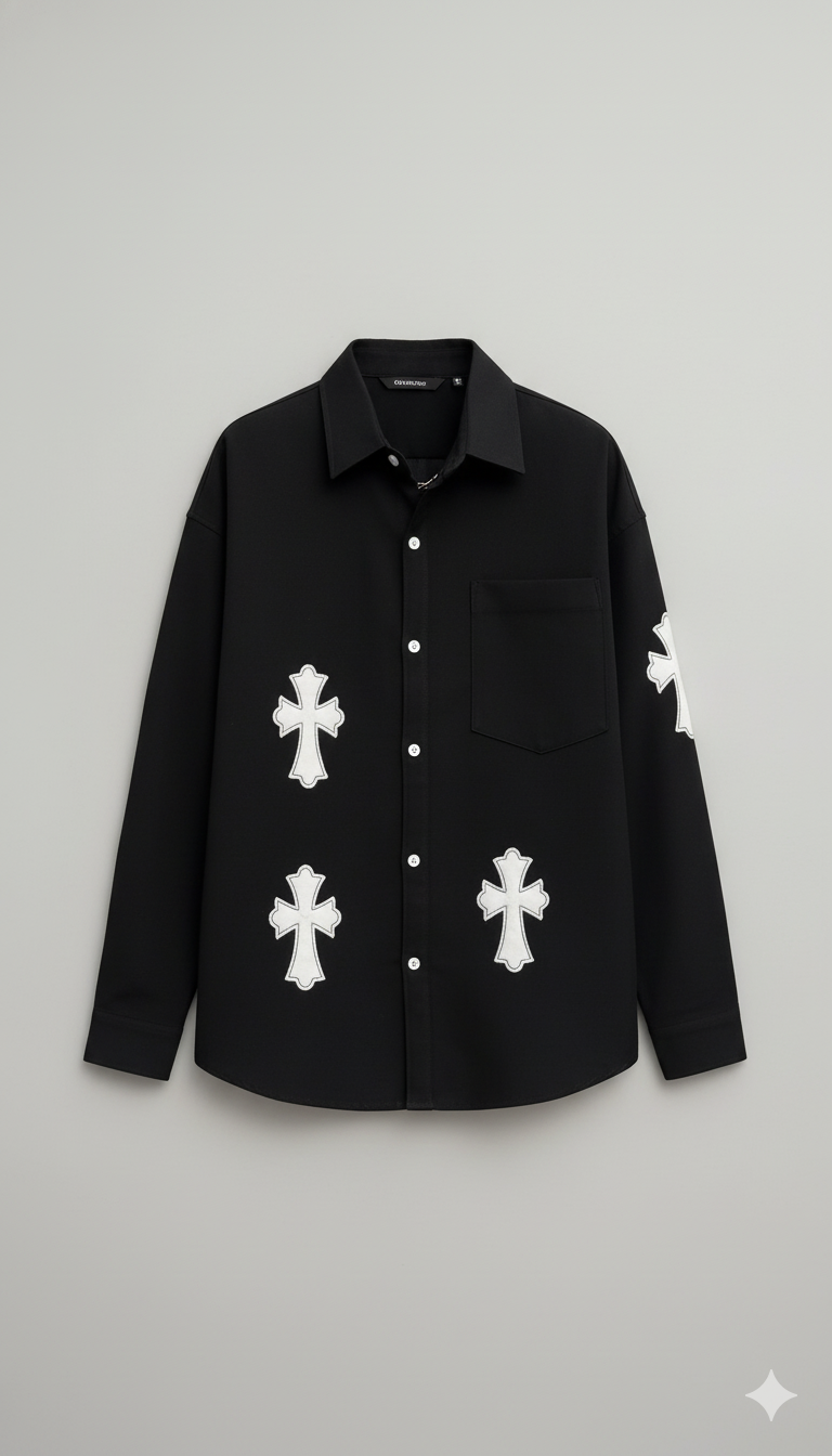 Gothic Cross Embroidered Overshirt