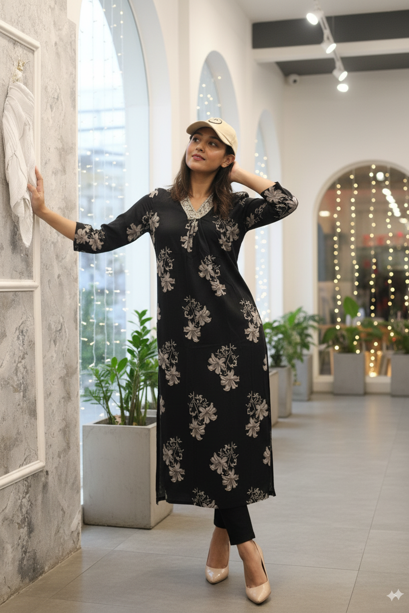 "Noir Blossom Kurta"