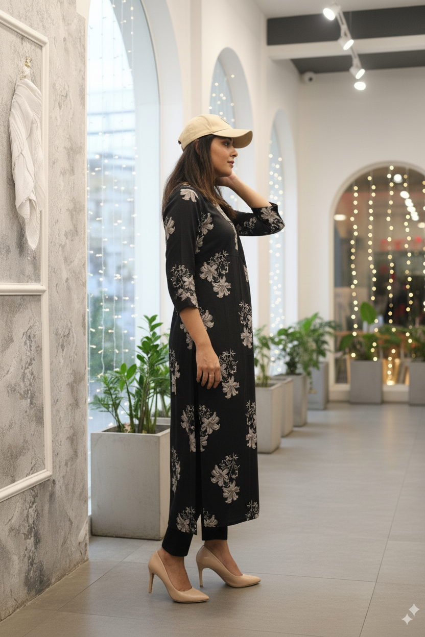 "Noir Blossom Kurta"