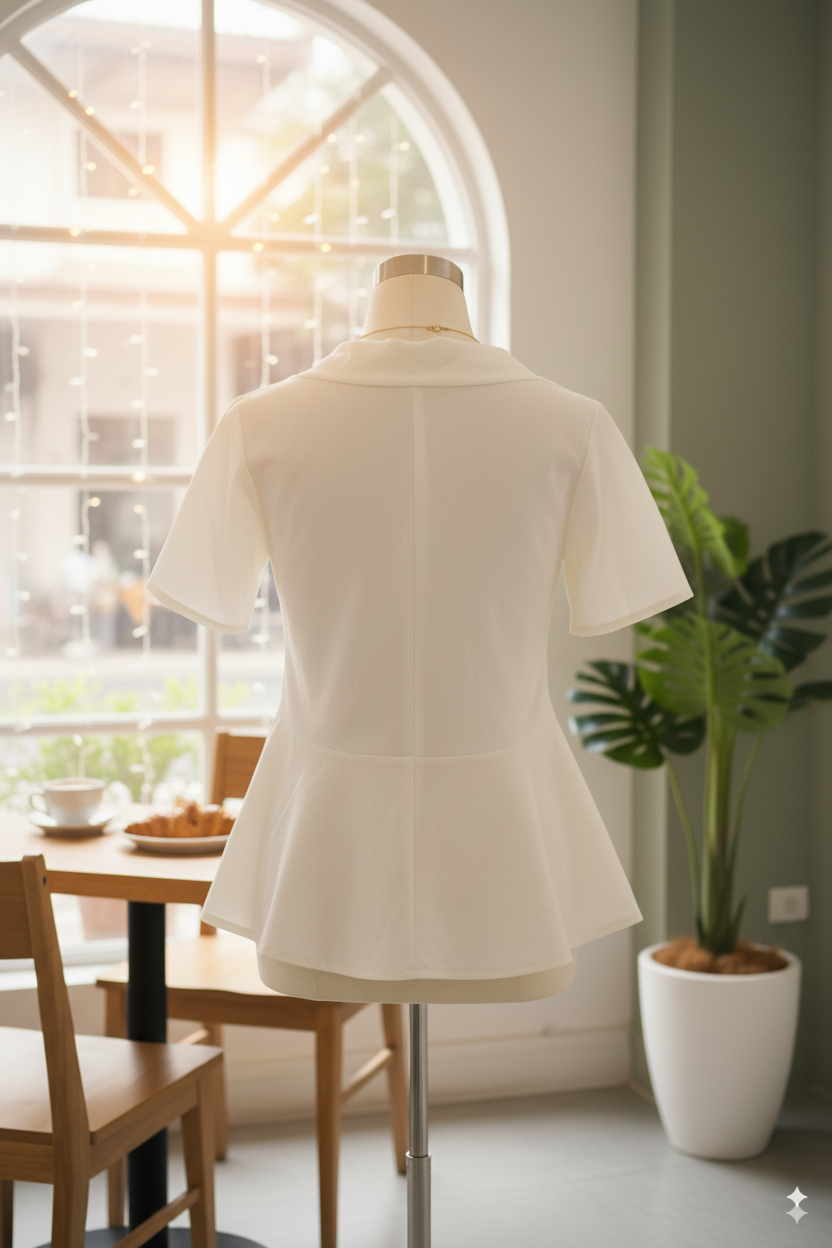 Elegant Cream Peplum Top With Flared Sleeves