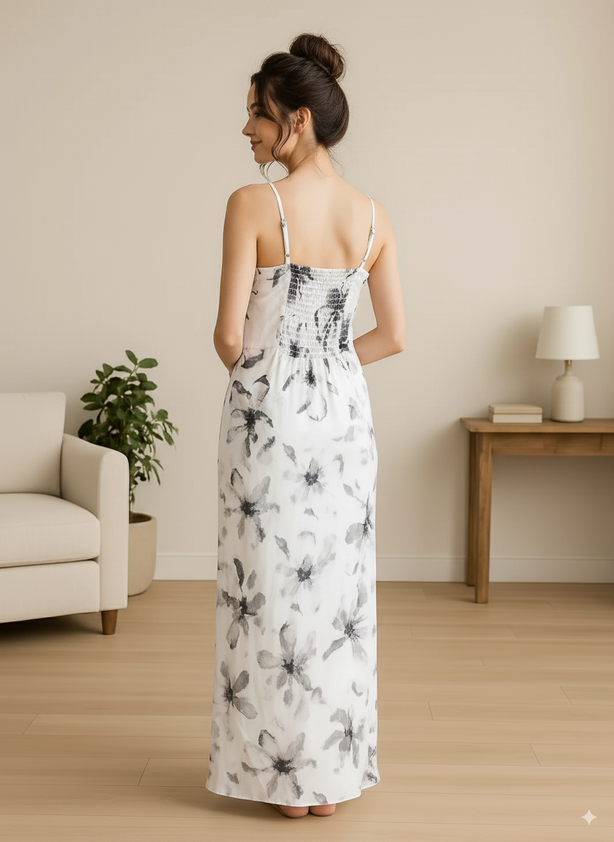 Monochrome Floral Slip Dress