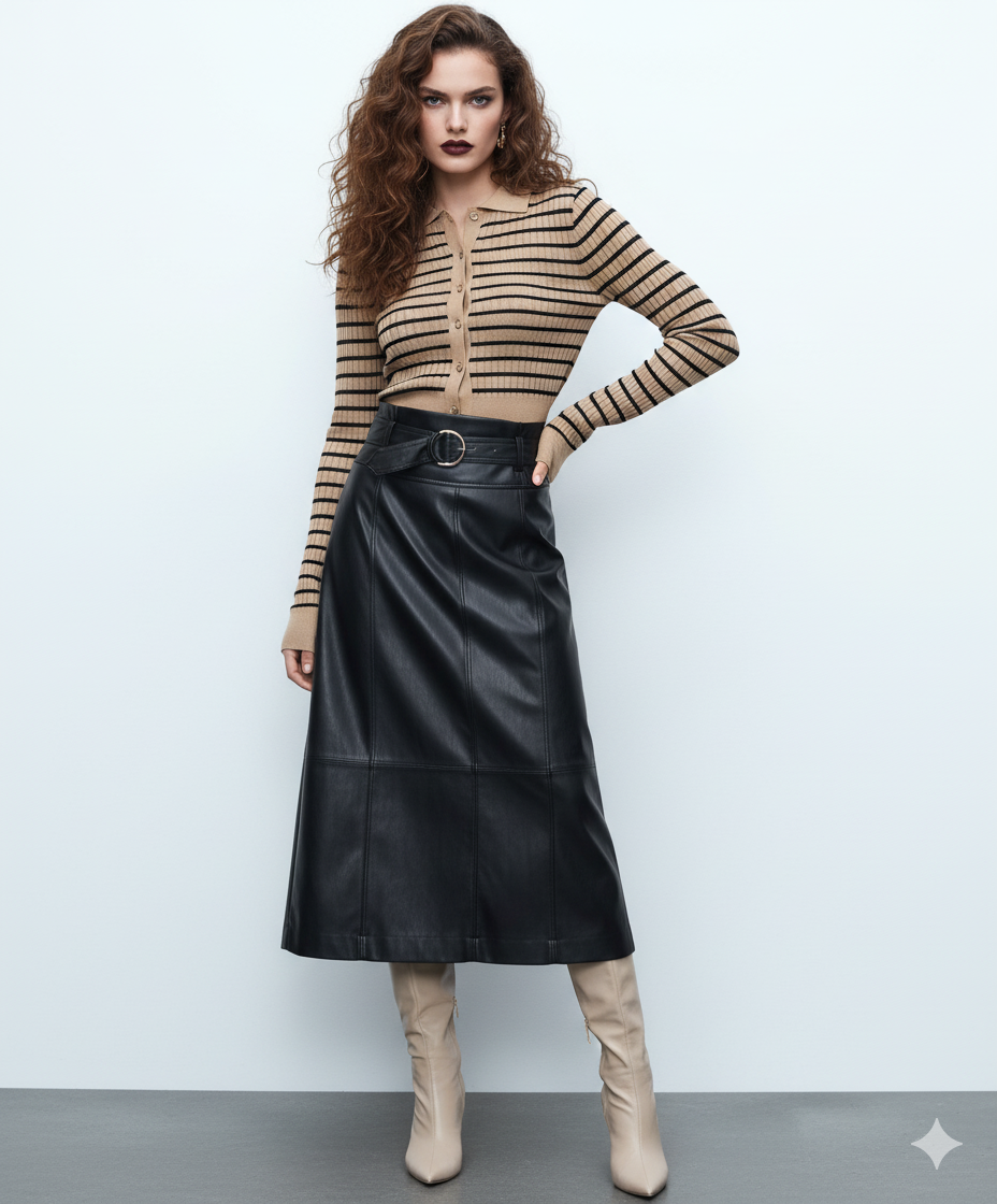 Long Layered Leather Skirt