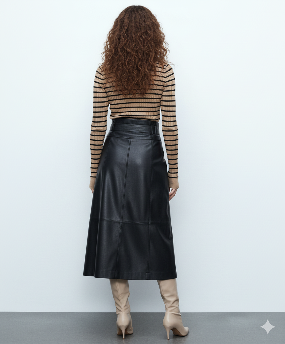 Long Layered Leather Skirt