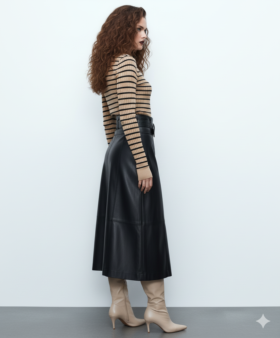Long Layered Leather Skirt