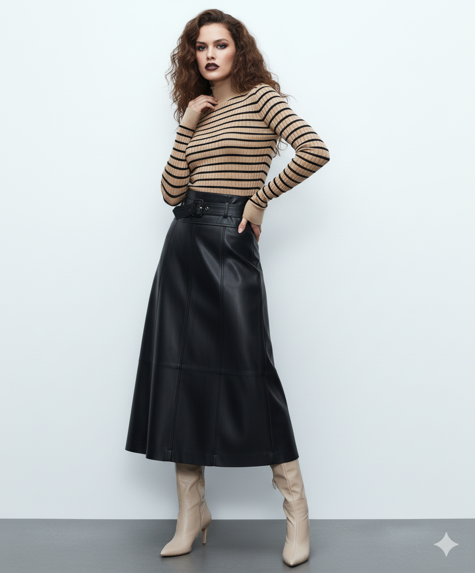 Long Layered Leather Skirt
