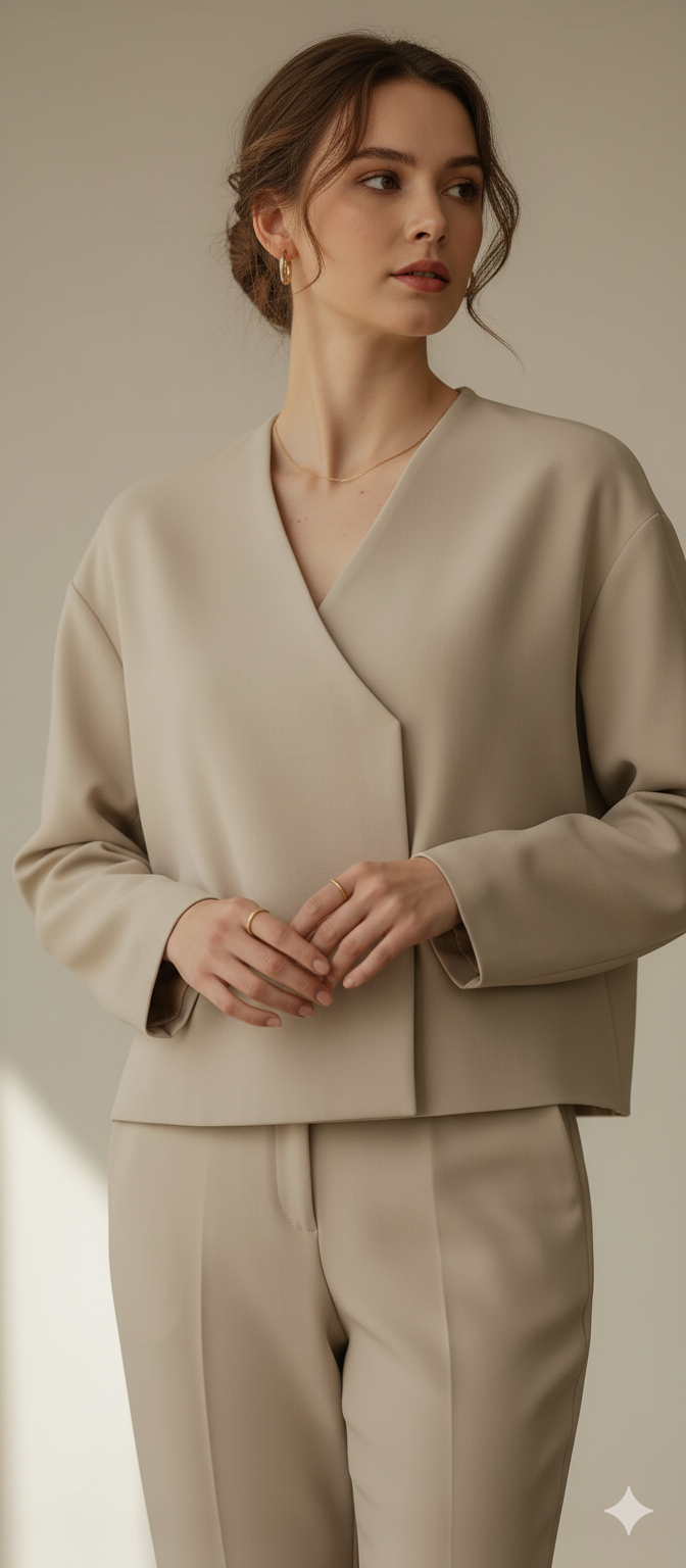 White Floral Heavy Wool Crepe Blazer