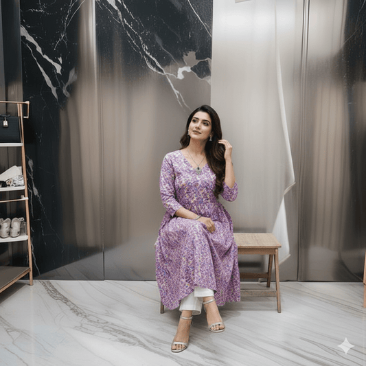 Anamika Pink Side Ribbon Cotton Kurti Set - ETHNIC SET - stylessagess