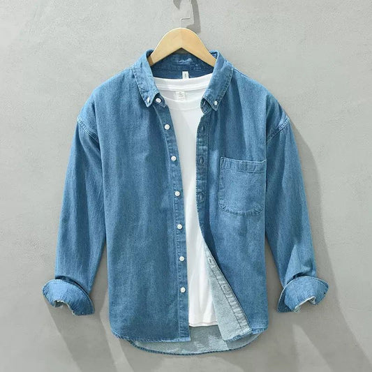Classic Blue Denim Shirt with White Inner Tee