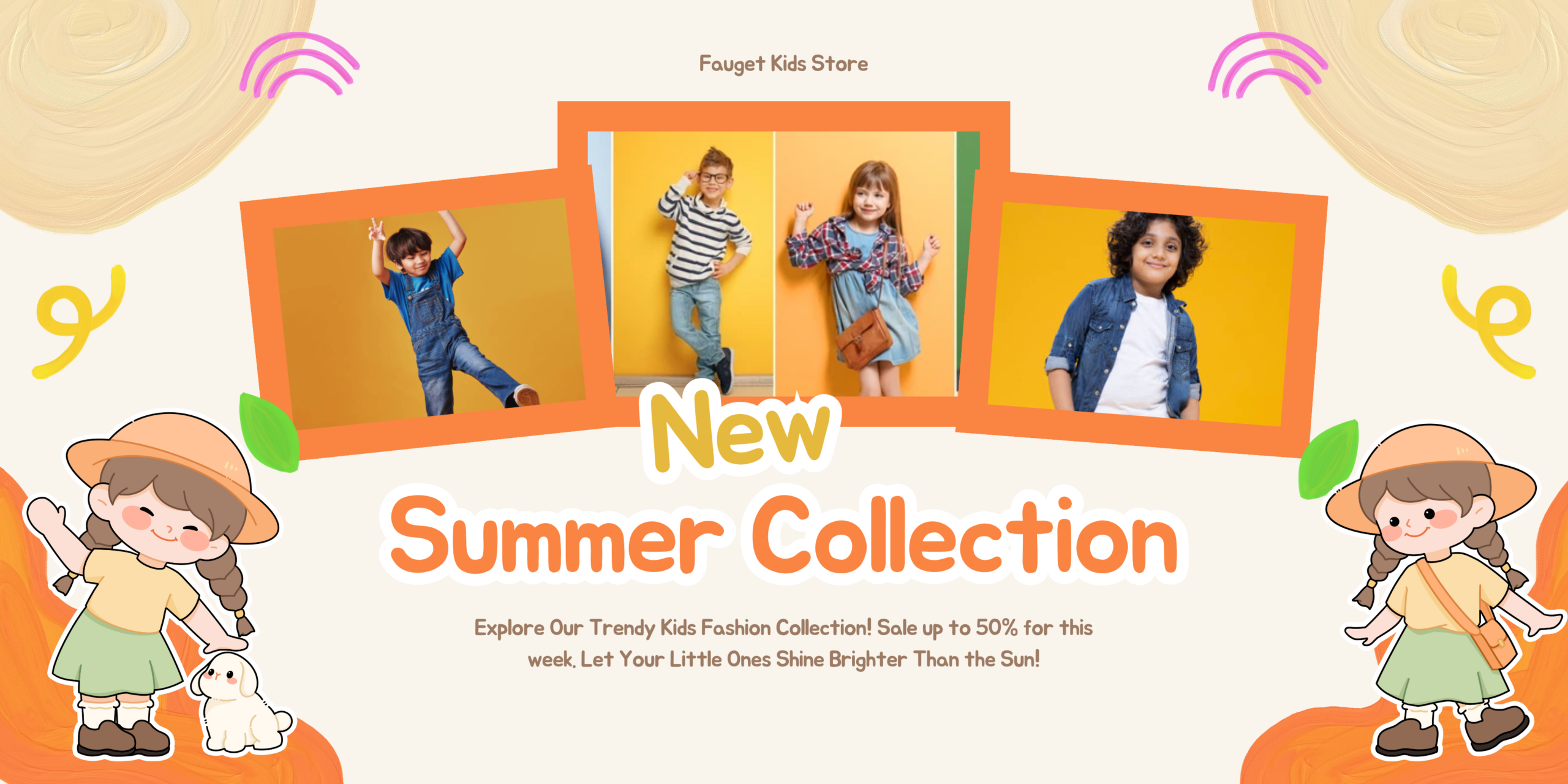 Cream Handdrawn Cute Playful Summer New Collection Banner