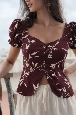 Veloura Vine Poplin Western Top for Women